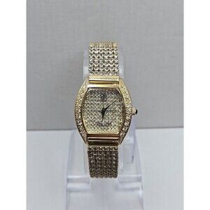 Victoria Wieck Gold Tone Pave Crystal Watch New Battery Womens Quartz Bracelet